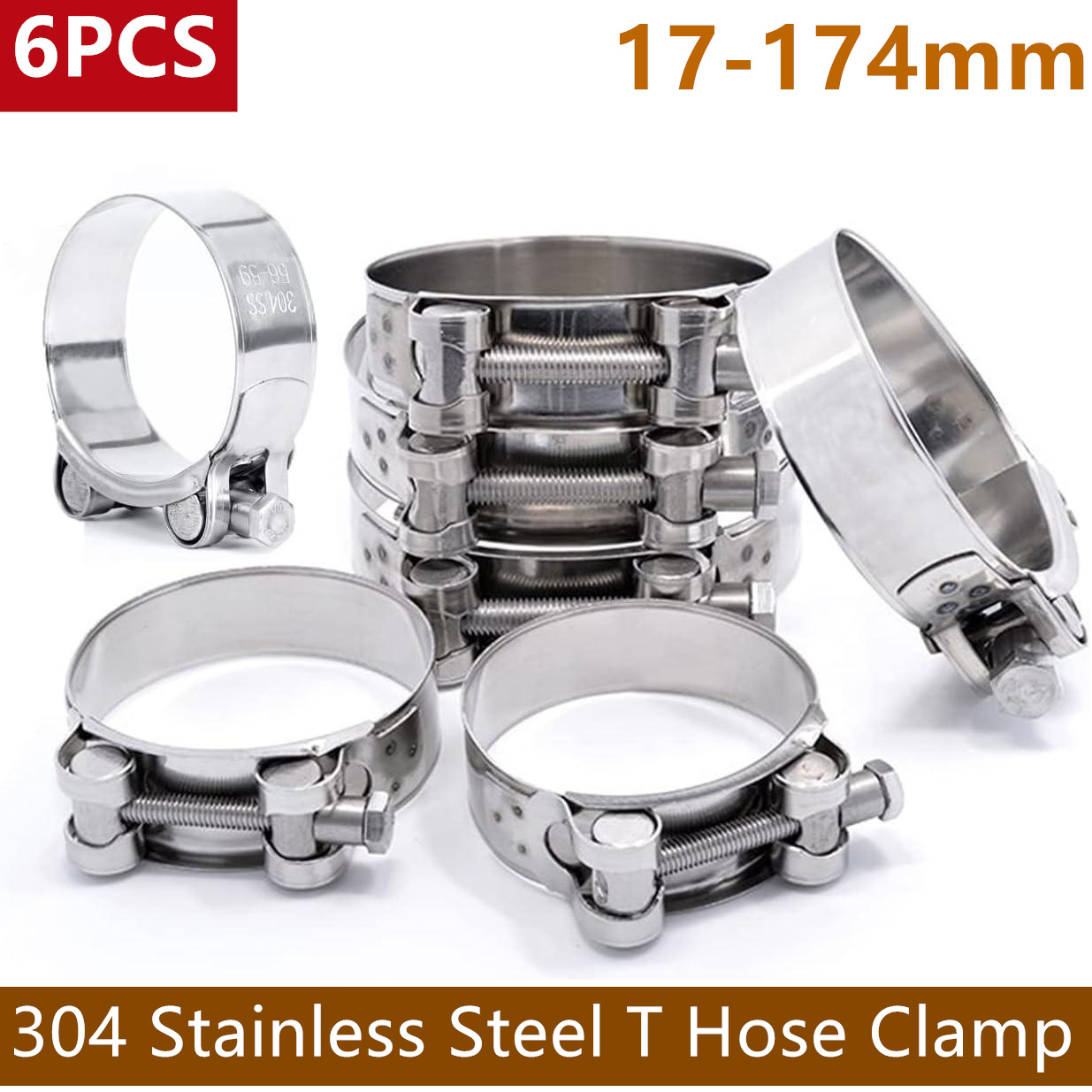 T-Bolt Hose Clamps Stainless Steel Turbo - 6 adet 304 paslanmaz çelik hortum
