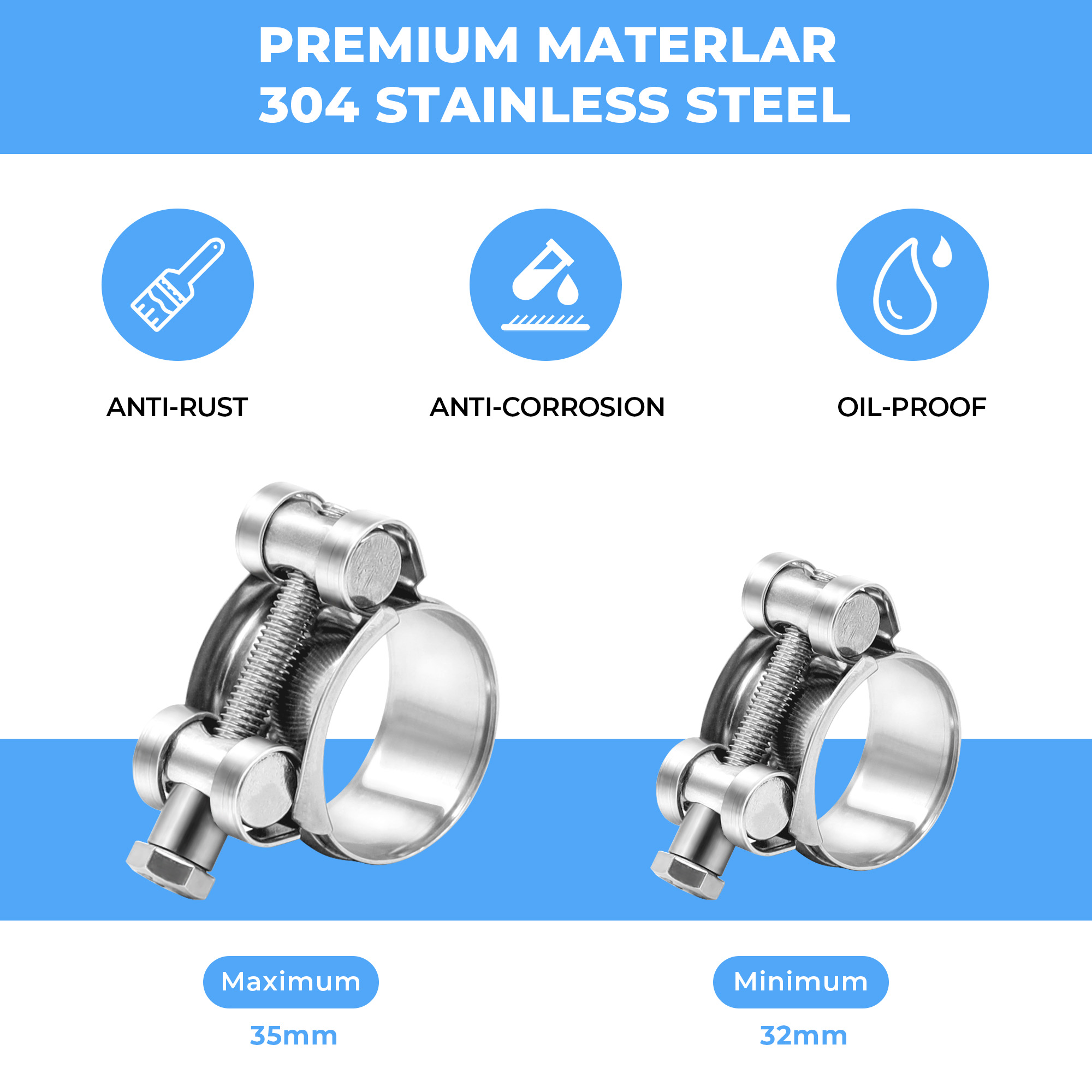 6 adet 304 paslanmaz çelik hor - T-Bolt Hose Clamps Stainless Steel Turbo incelemesi ve fiyatı
