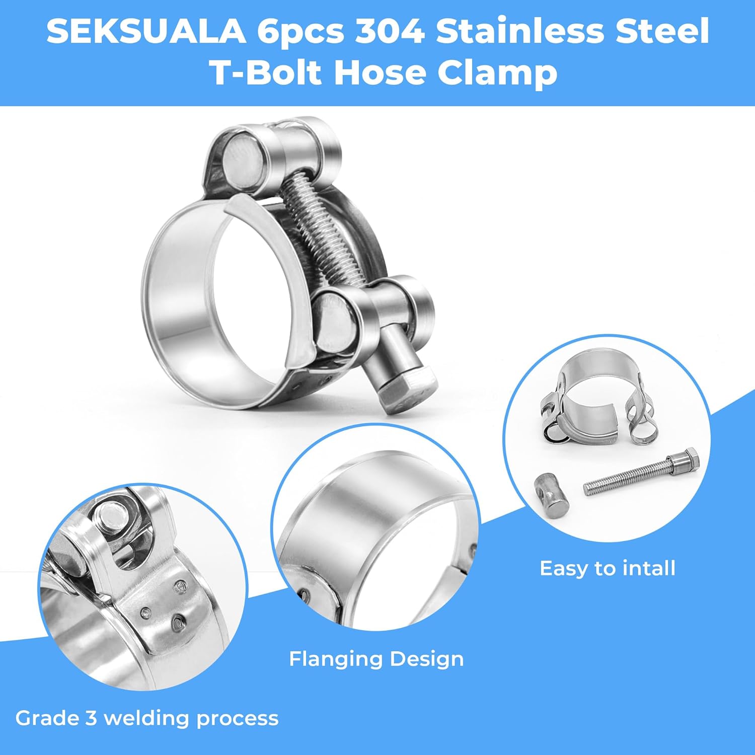6 adet 304 paslanmaz çelik hor - T-Bolt Hose Clamps Stainless Steel Turbo incelemesi ve fiyatı